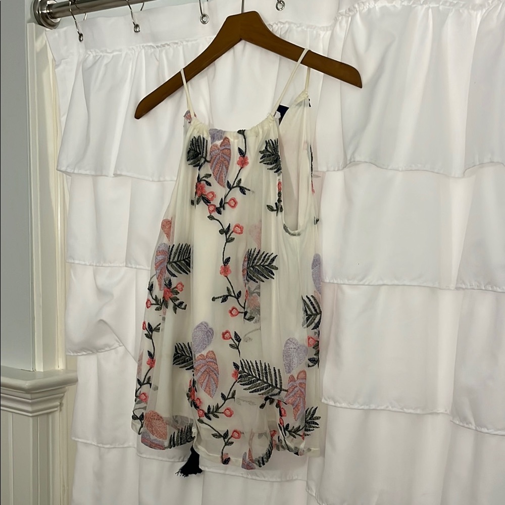Floral Embroidered Sheer Tank Blouse